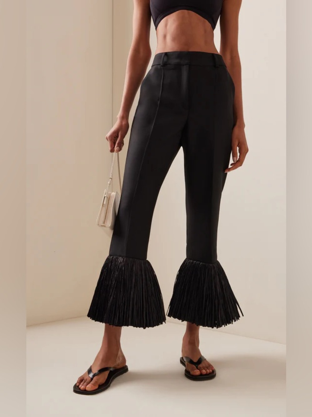 Wales Bonner Harmony Black Wool & Raffia Fringe Trousers Size 38 New with tags